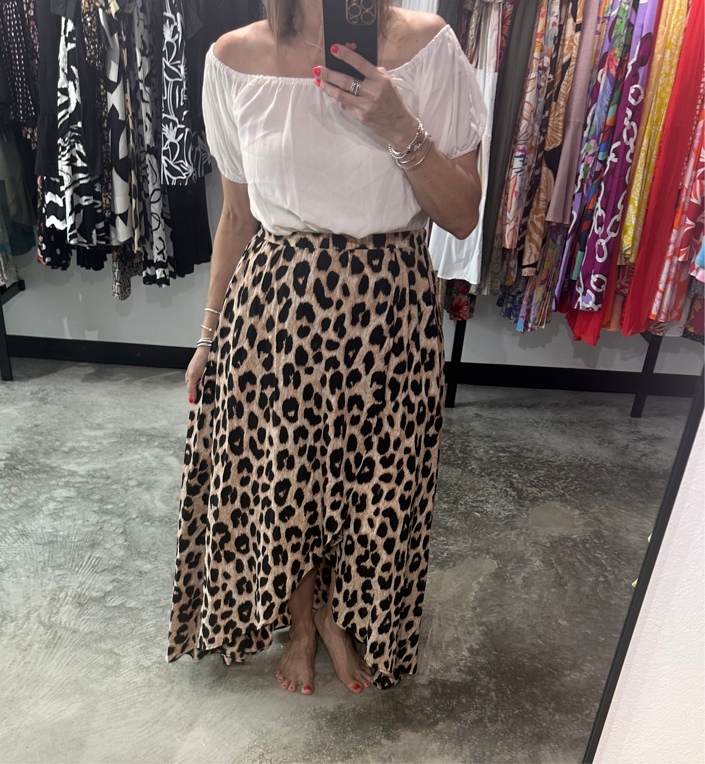 Medium - Off Shoulder Animal Print Maxi Dress
