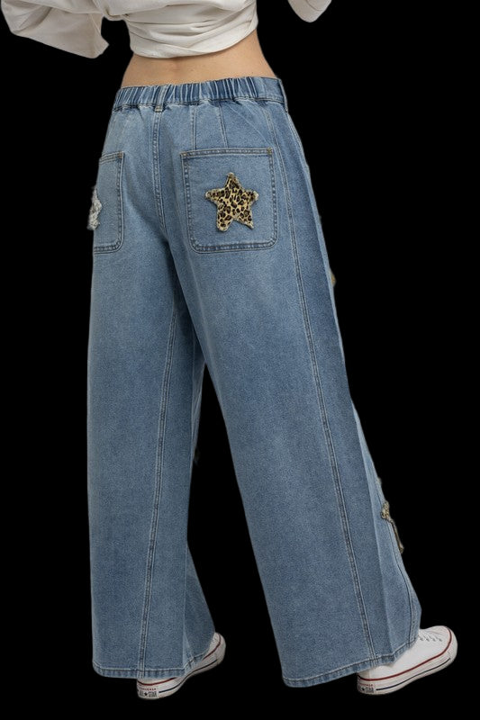 Leopard Star Denim Pants