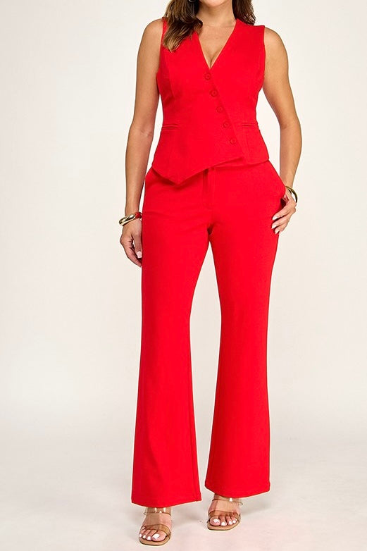 Sleeveless Asymmetrical Vest & Wide Leg Pant Set