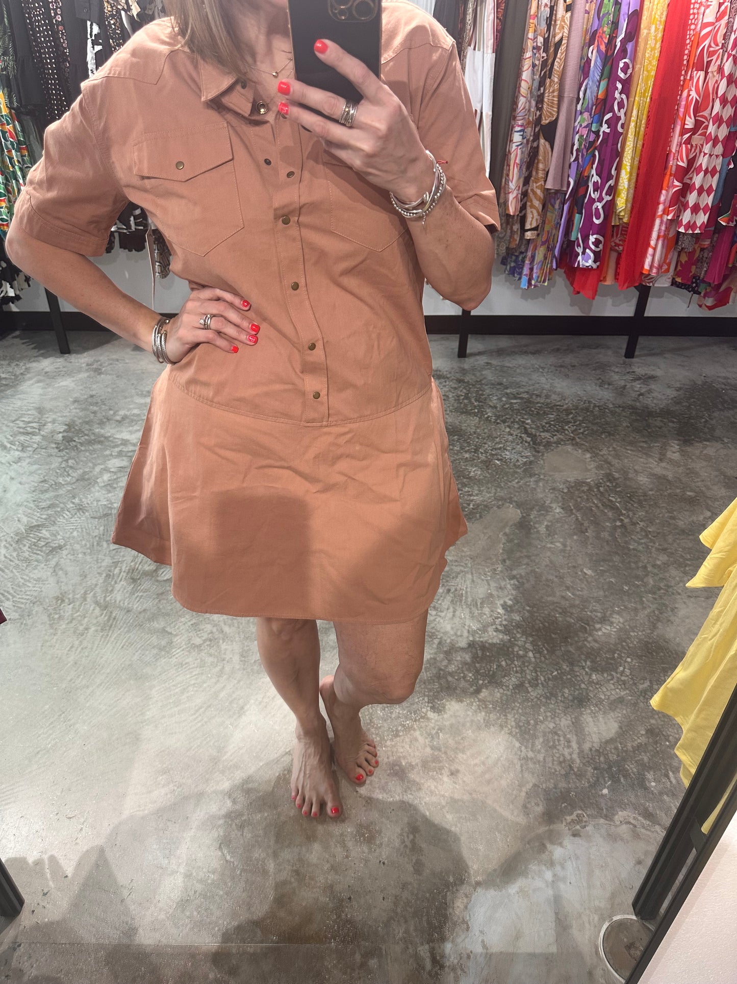 Large - Coffee Denim Short Dress