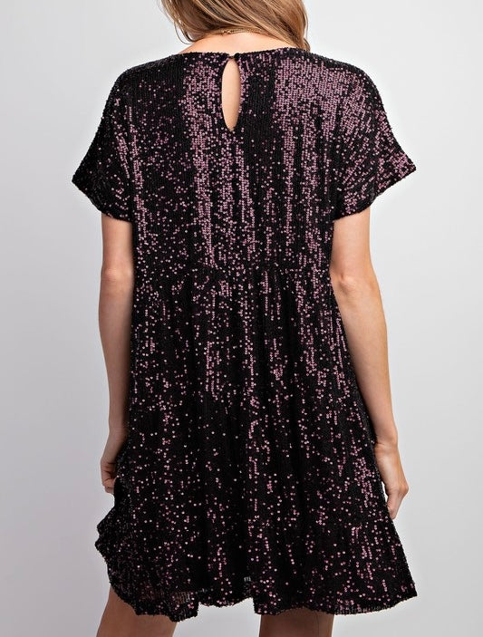 Small - Plum Tiered Sequins Short Dress