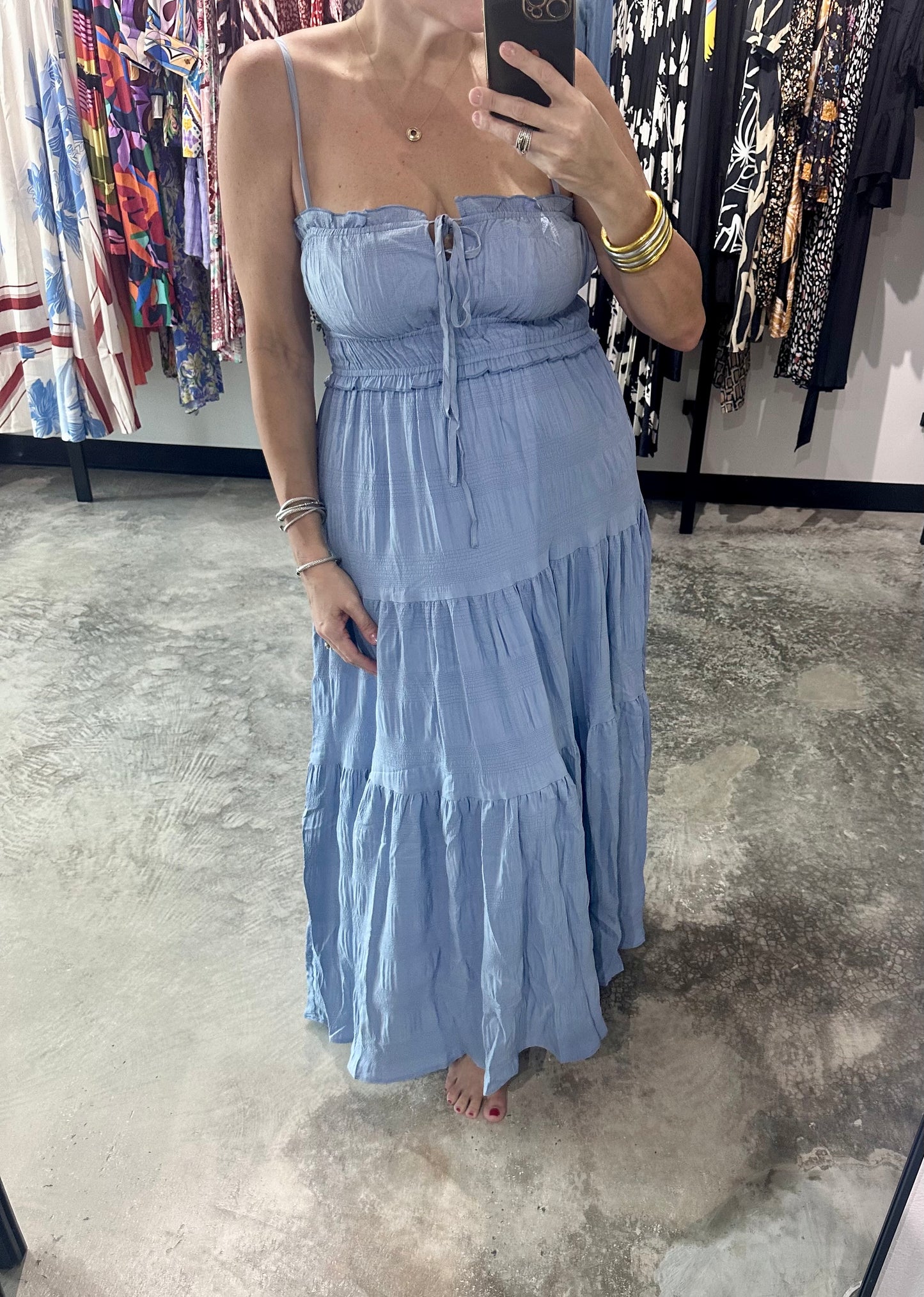 Denim Tiered Maxi Dress