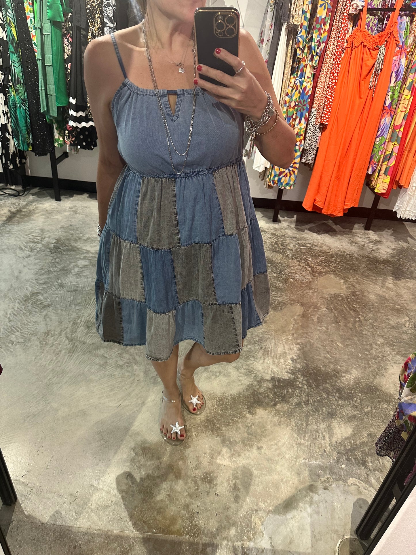 Large - Patchwork Denim Short Dress