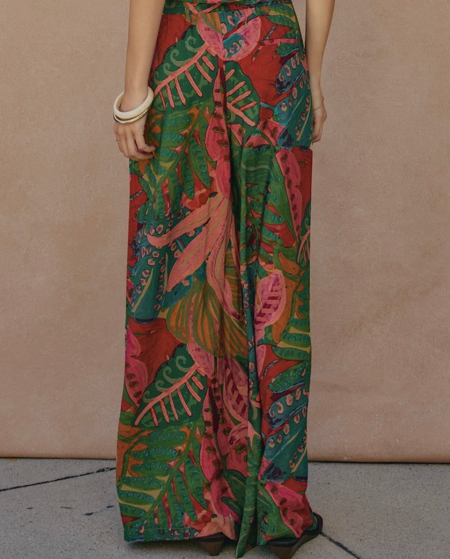 Tropical Print Wide Leg Pants