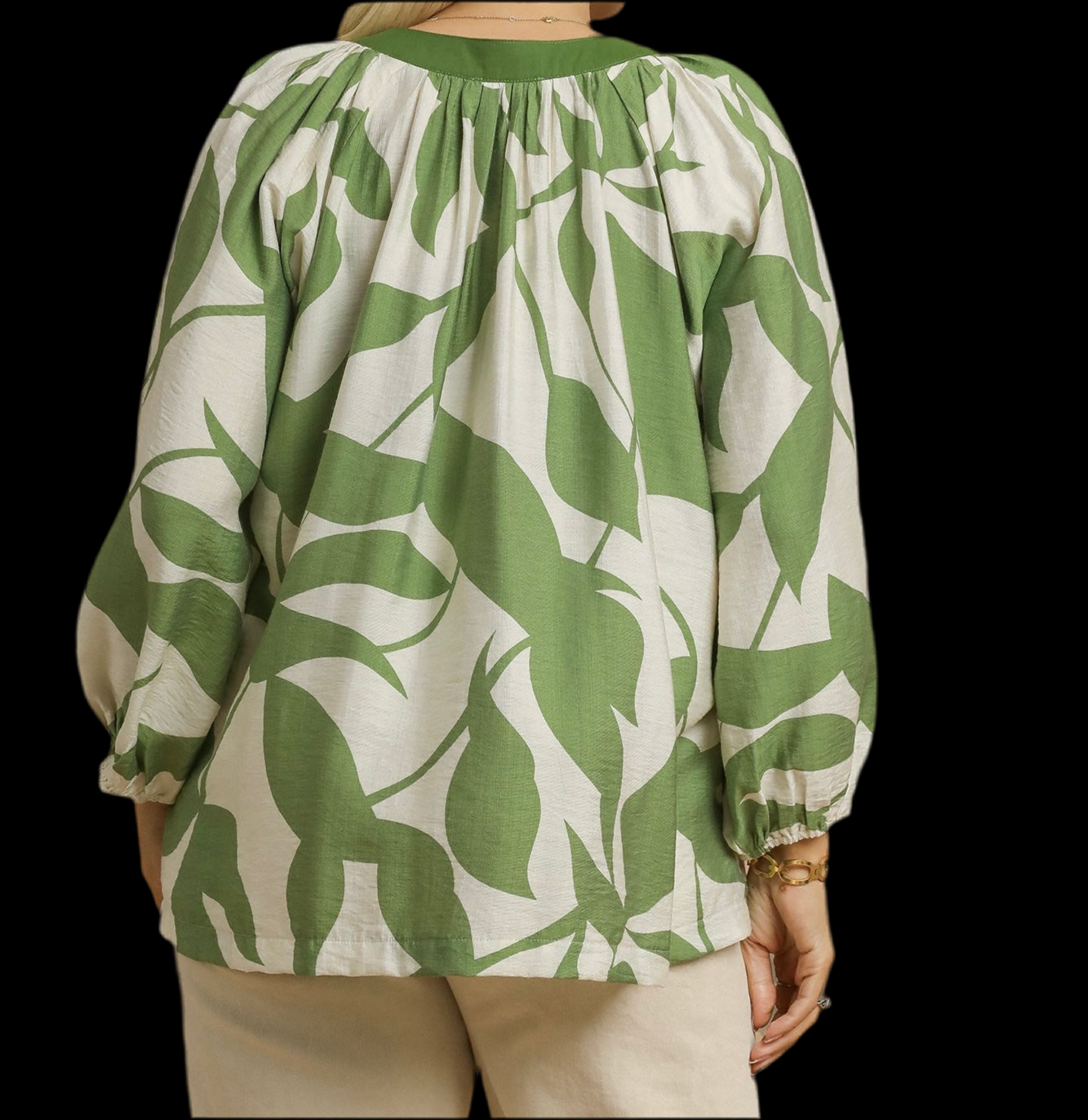 Curvy Green Leaf Print Top