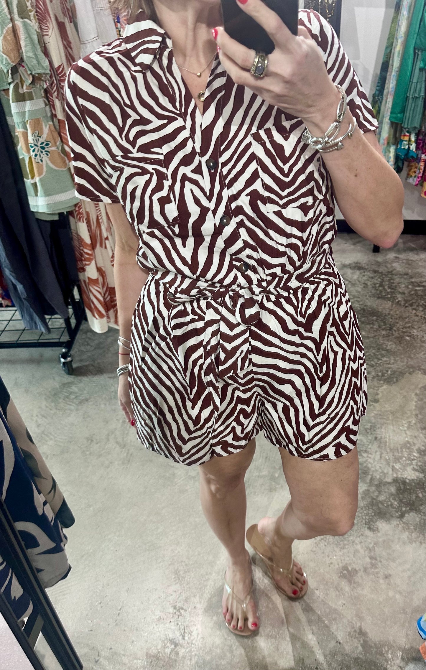 Chocolate Zebra Print Romper