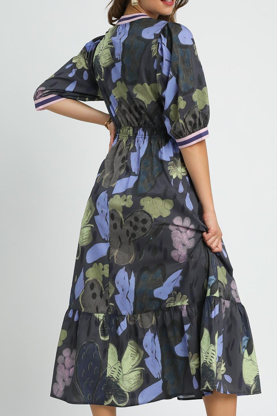 Small - Abstract Midnight Blue Print Midi Dress