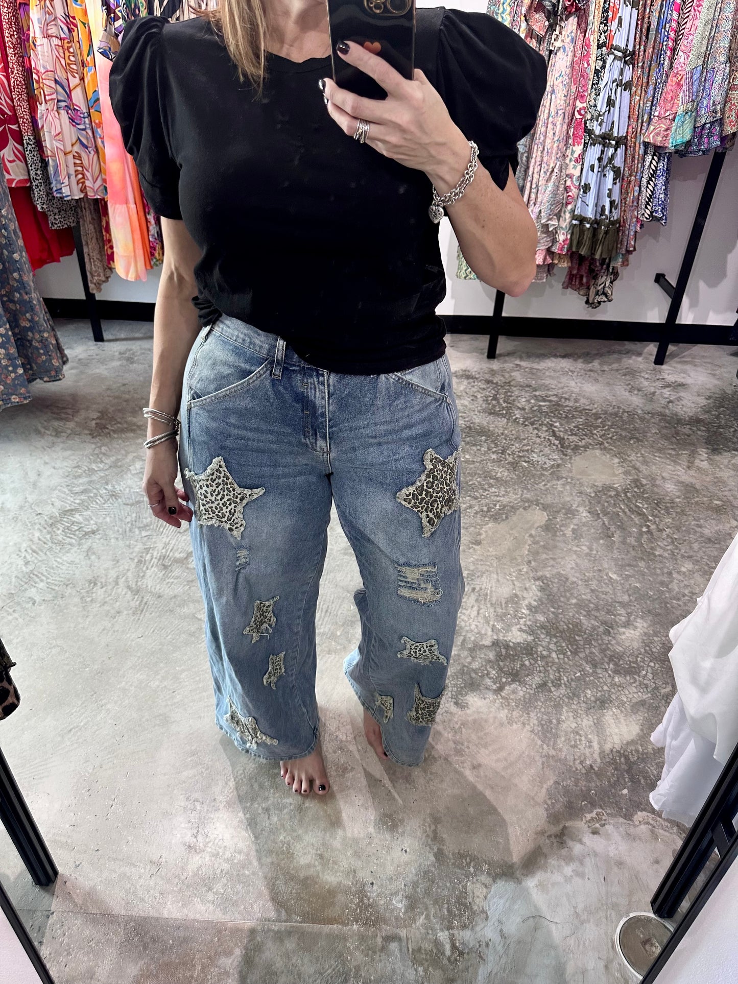 Leopard Star Denim Pants