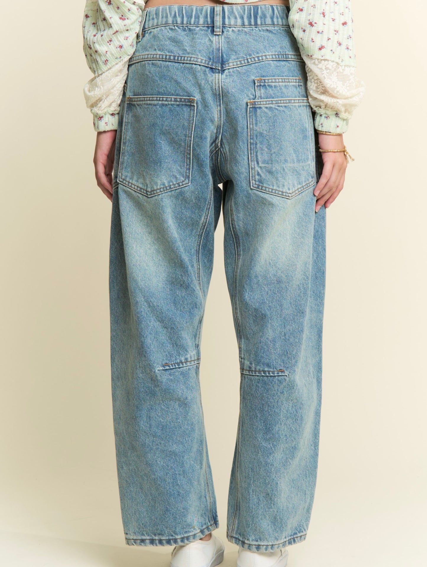 Pink Patchwork Barrel Denim Pants