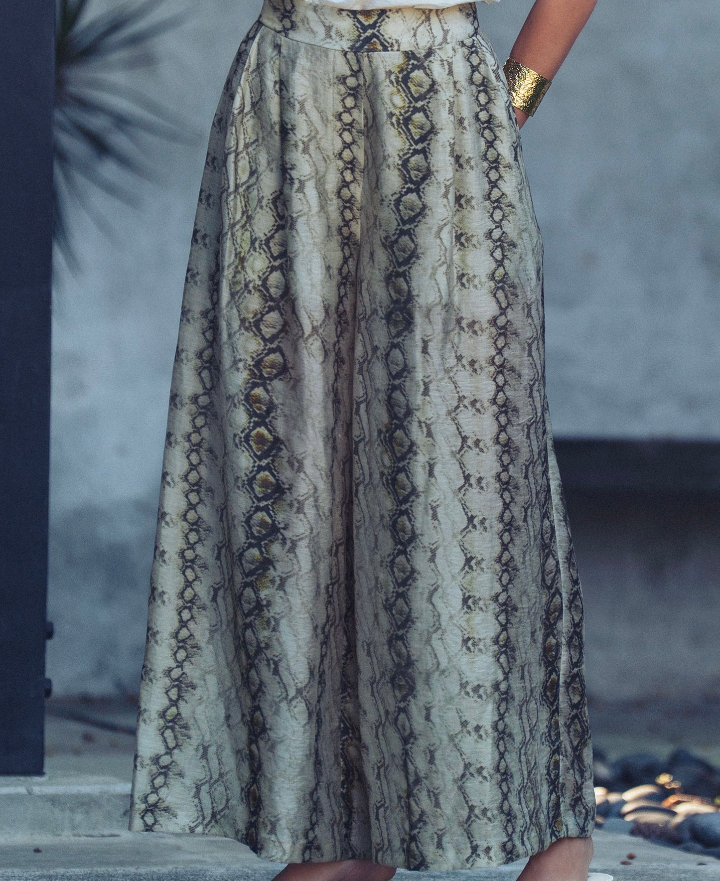 Snake Elastic Waist Palazzo Pants