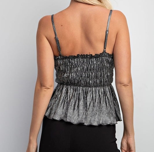 Silver Smocked Lurex Top