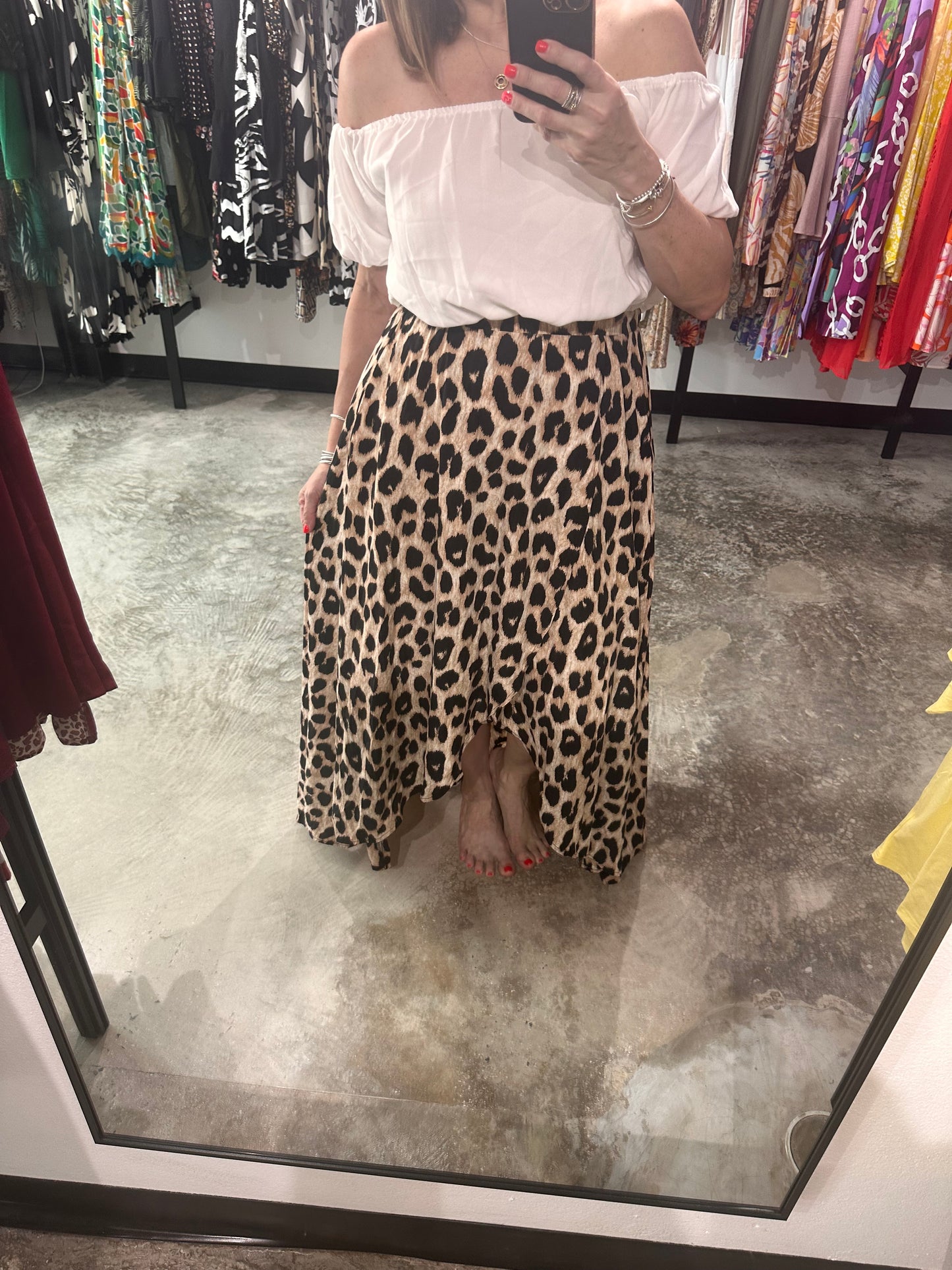 Medium - Off Shoulder Animal Print Maxi Dress