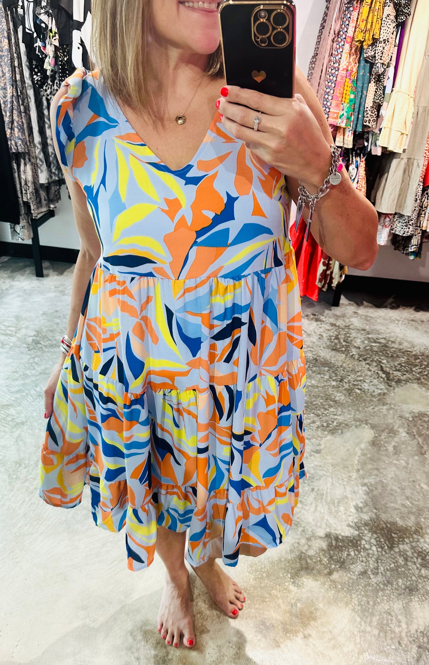 Small - Tiered Floral Print Short Dress