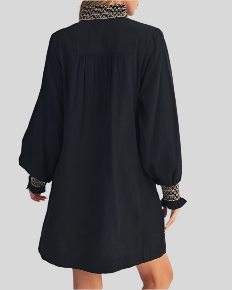 Embroidered Black Short Dress