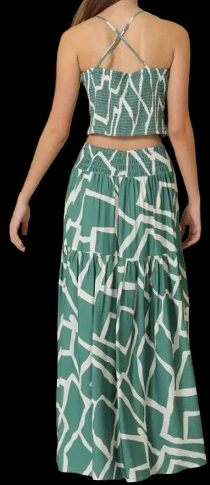 Thin Strap Top with Tiered Skirt Set