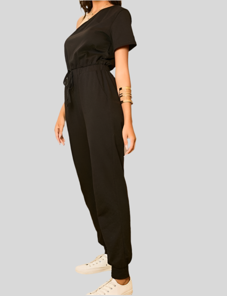 3X Curvy - One Shoulder Short Sleeve Jumpsuit