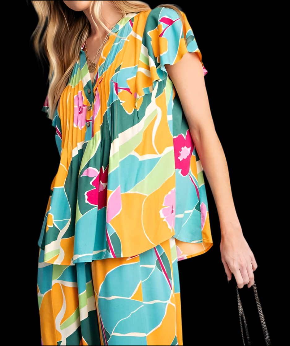 Small - Floral Geo Print Top