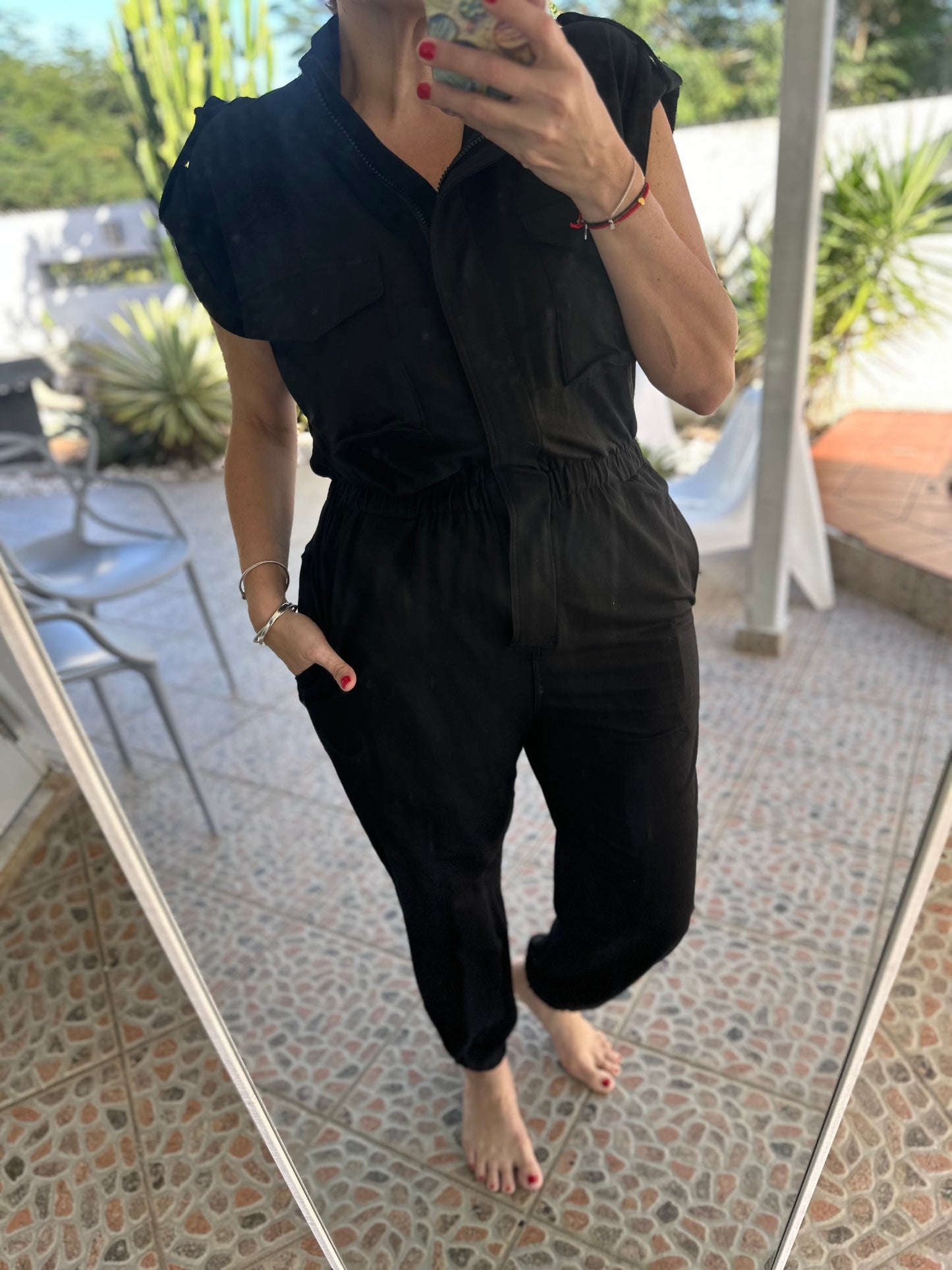 Small - High Neck Sleeveless Jumpsuit - Black