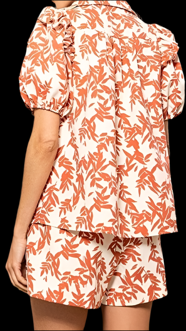 Leaf Print Top & Shorts Set