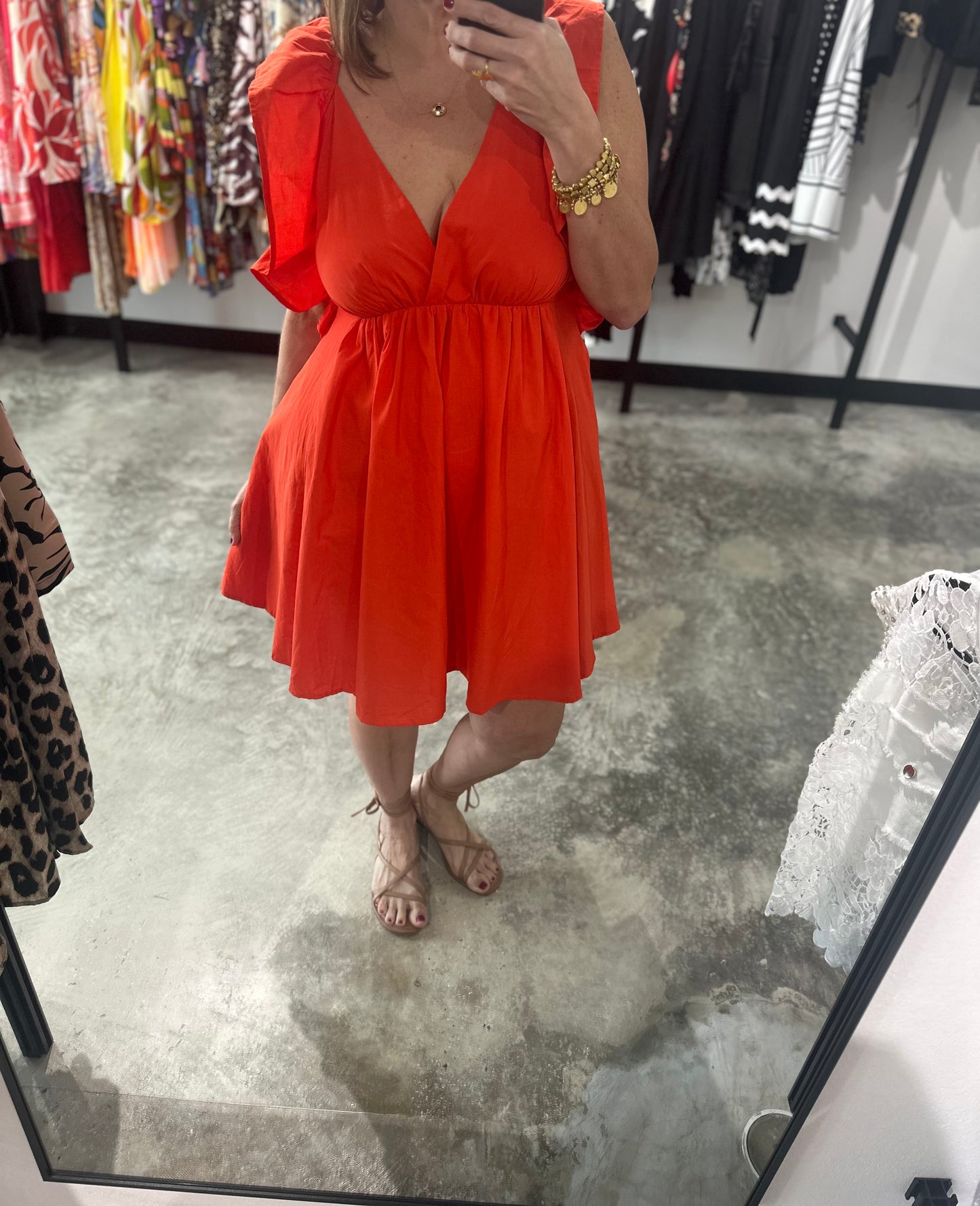Poplin Sleeveless Tomato Red Short Dress