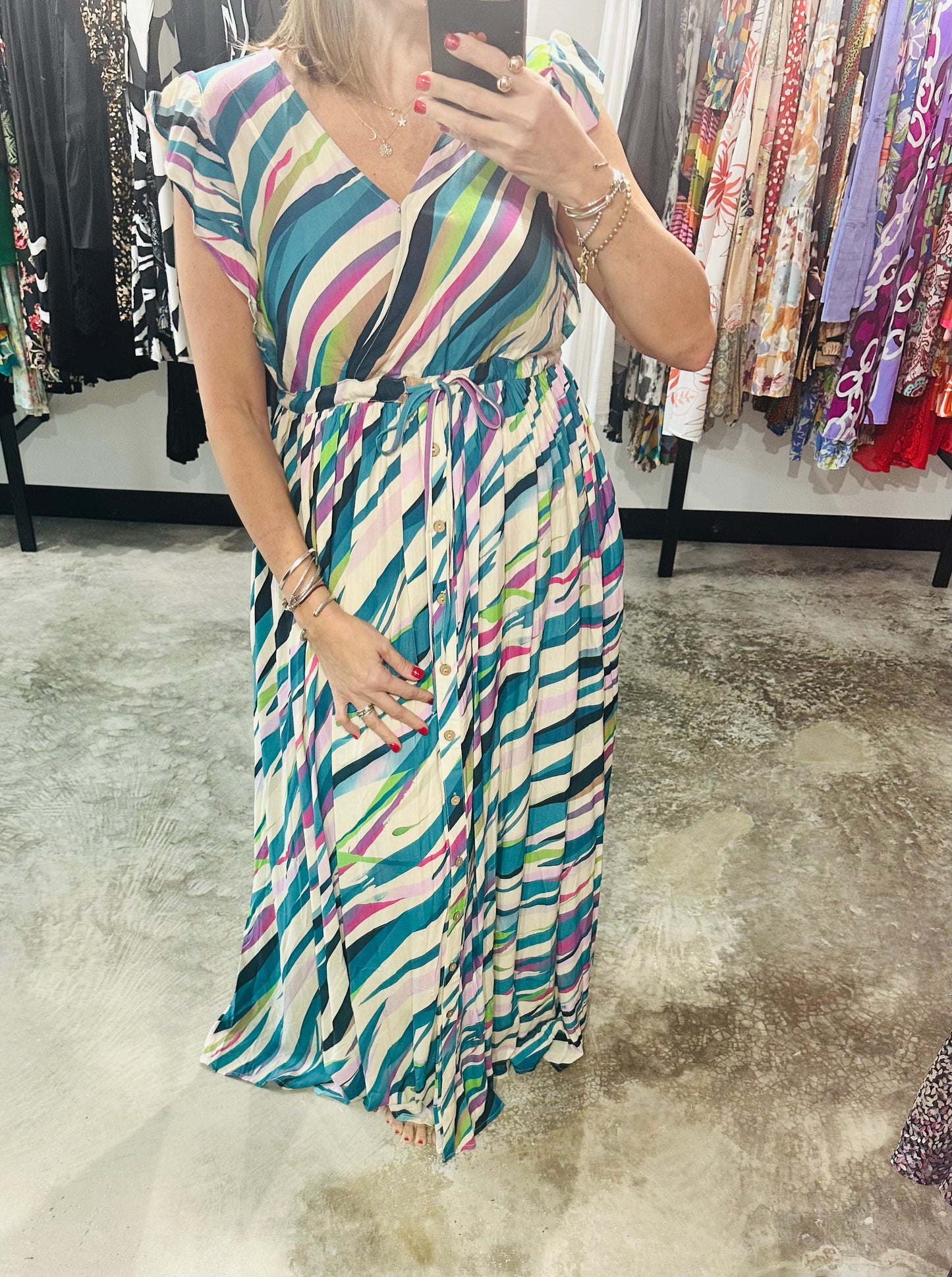 Teal Abstract Print Maxi Dress