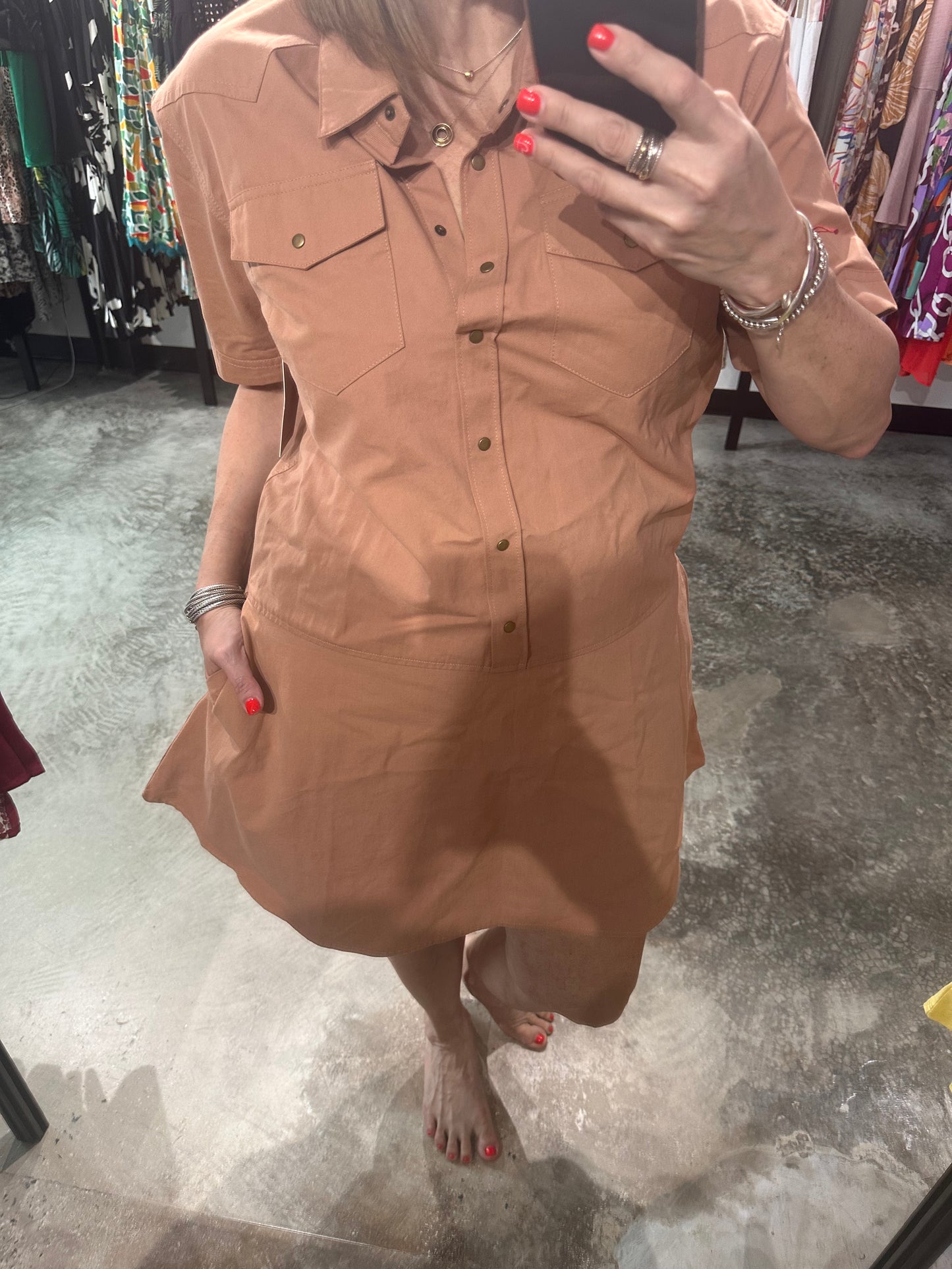 Large - Coffee Denim Short Dress