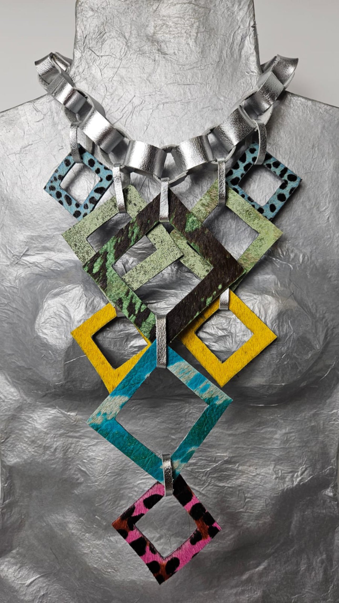 Geometric Layer Multi Leather Necklace