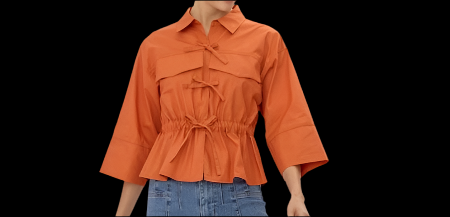 Burnt Orange Ribbon Tie Top