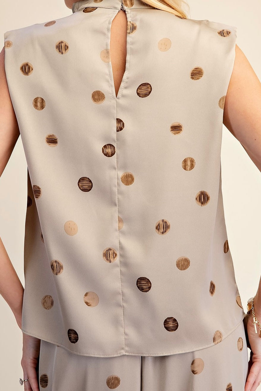 Mock Neck Polka Dot Satin Top