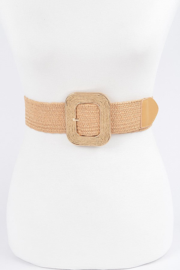 Khaki Square Bucket Elastic Fashion Belt
