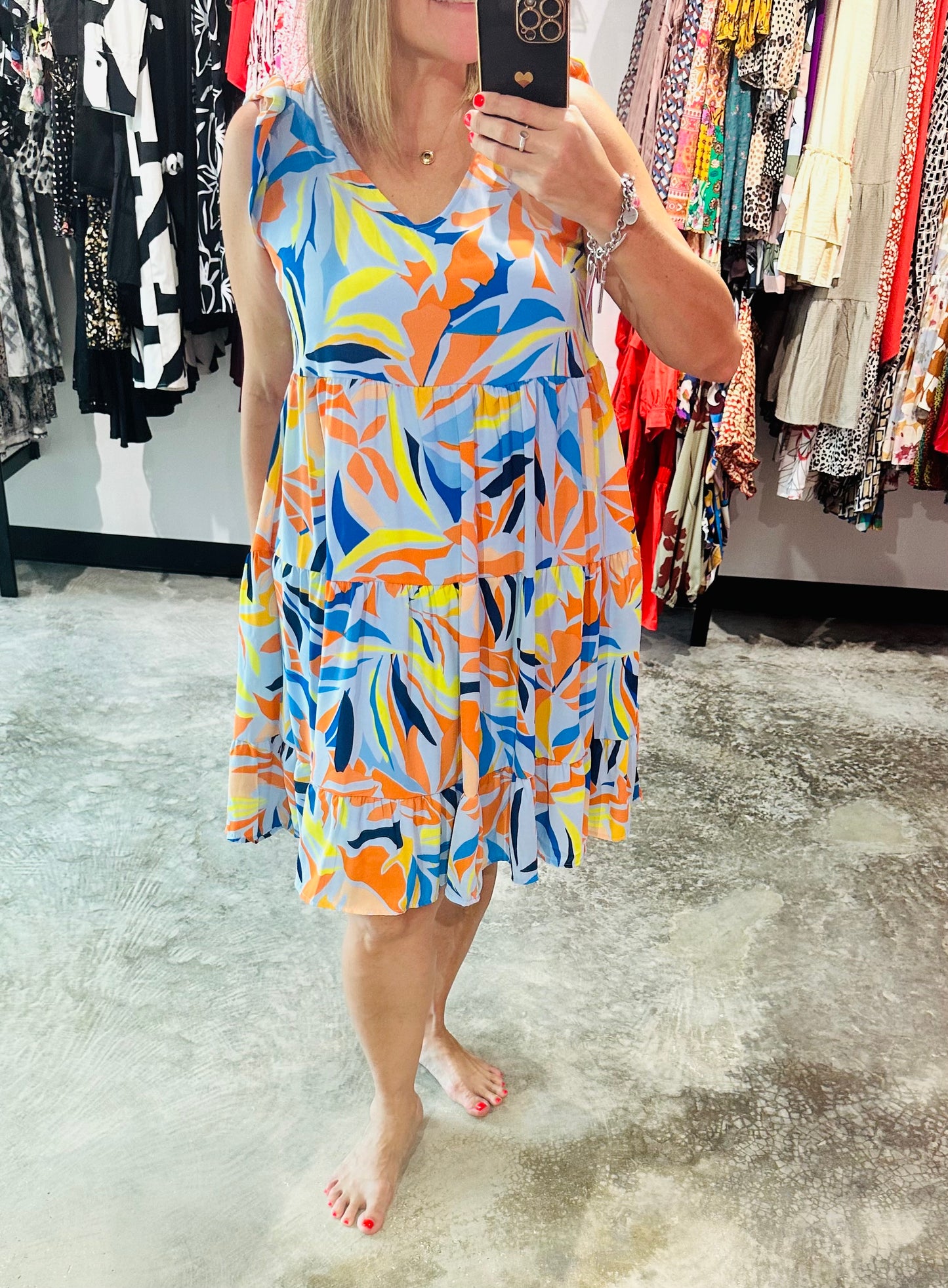 Small - Tiered Floral Print Short Dress