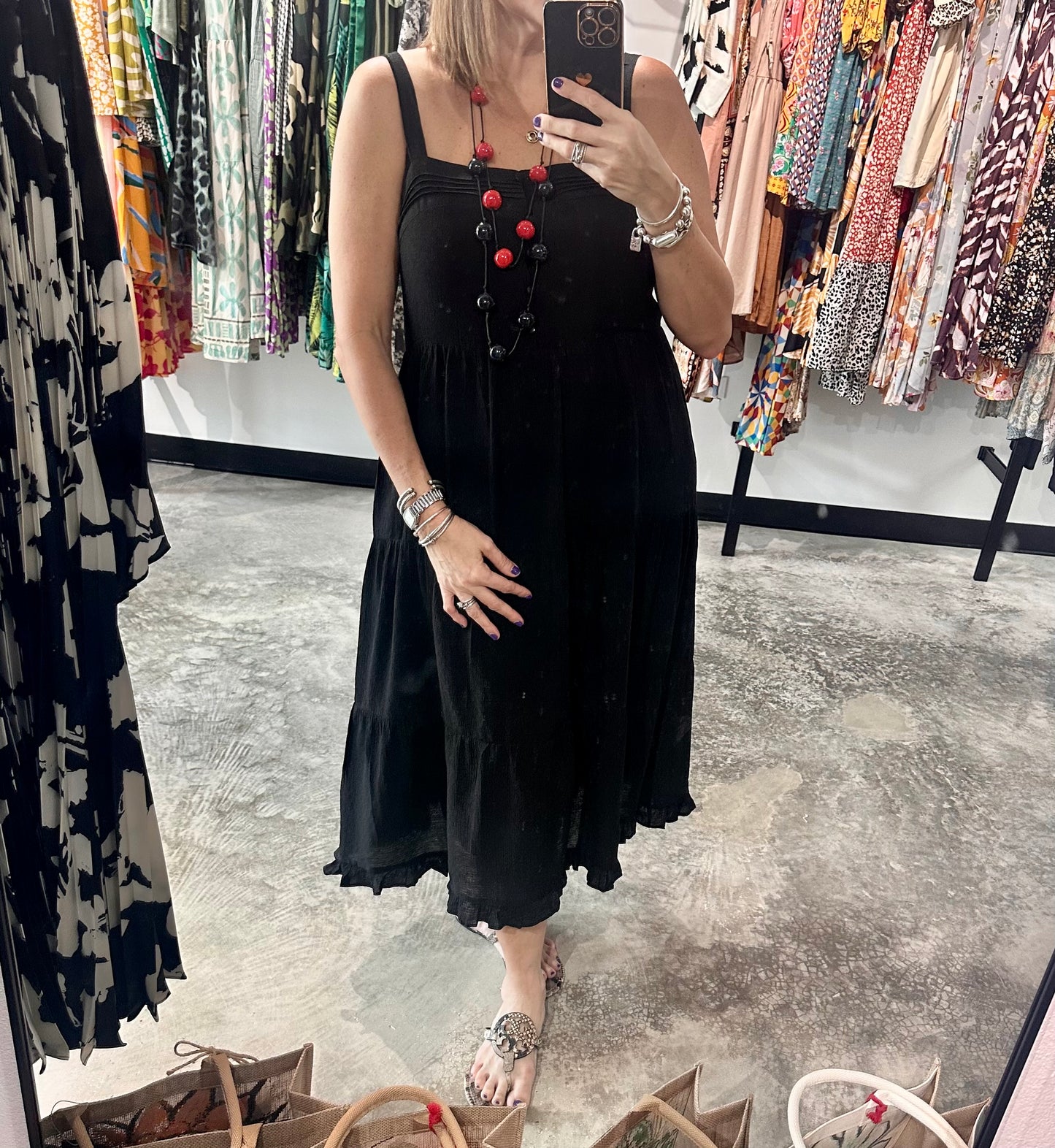 Solid Black Midi Dress