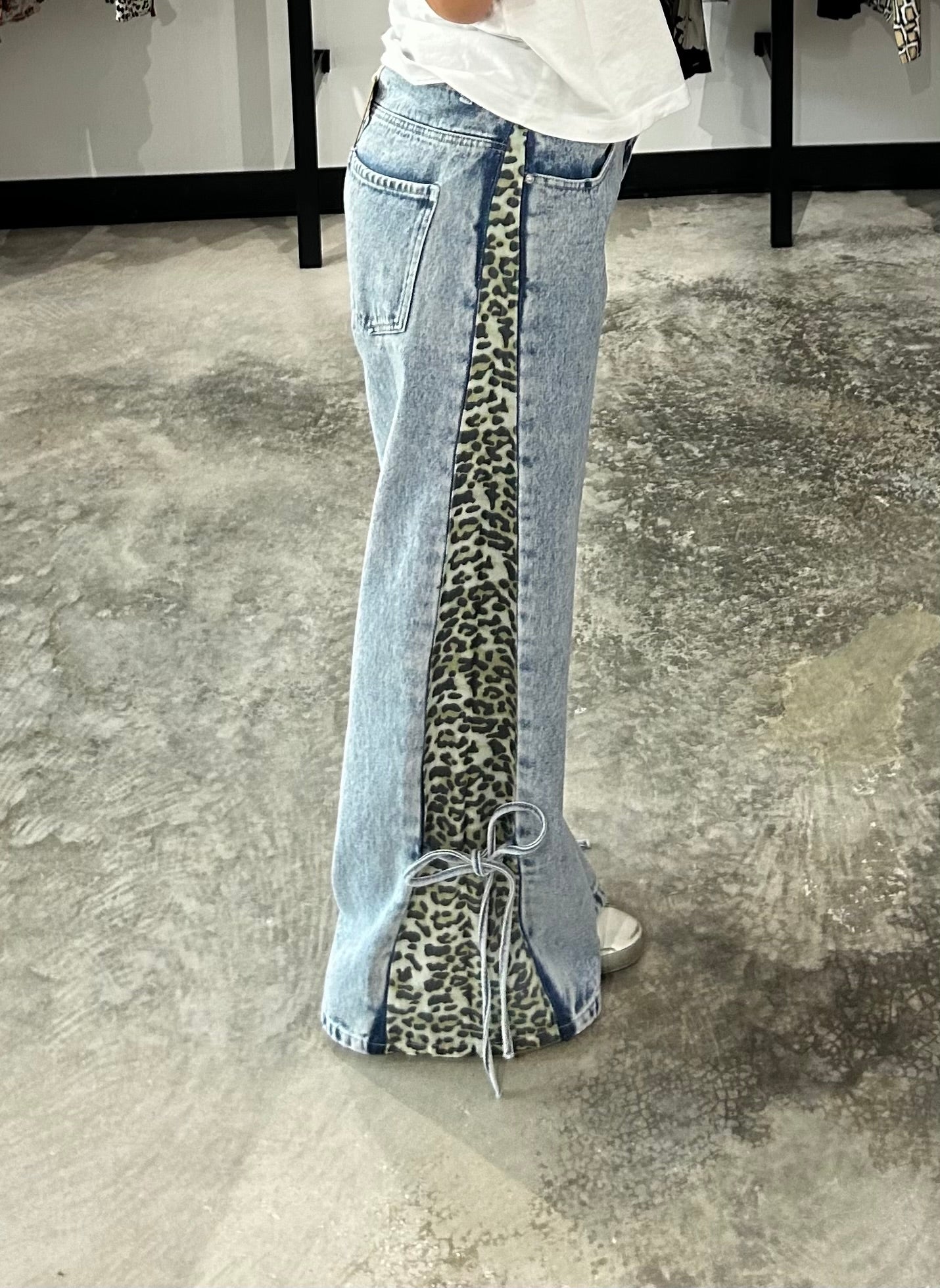 Leopard Contrast Denim Pants
