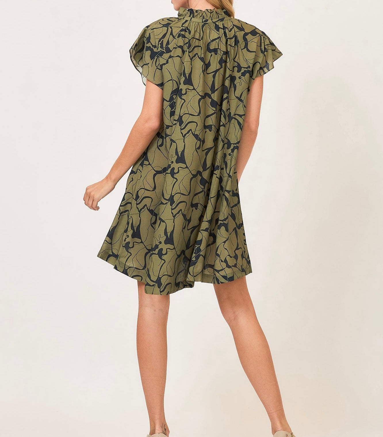 Olive Green Abstract Short Dress