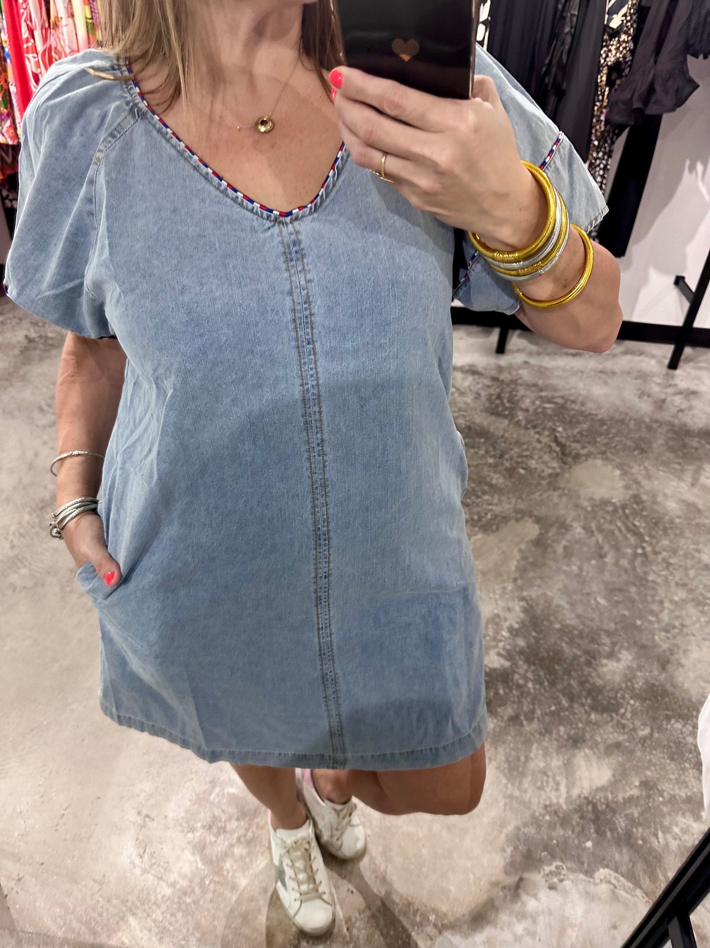 Denim U Neck Short Dress