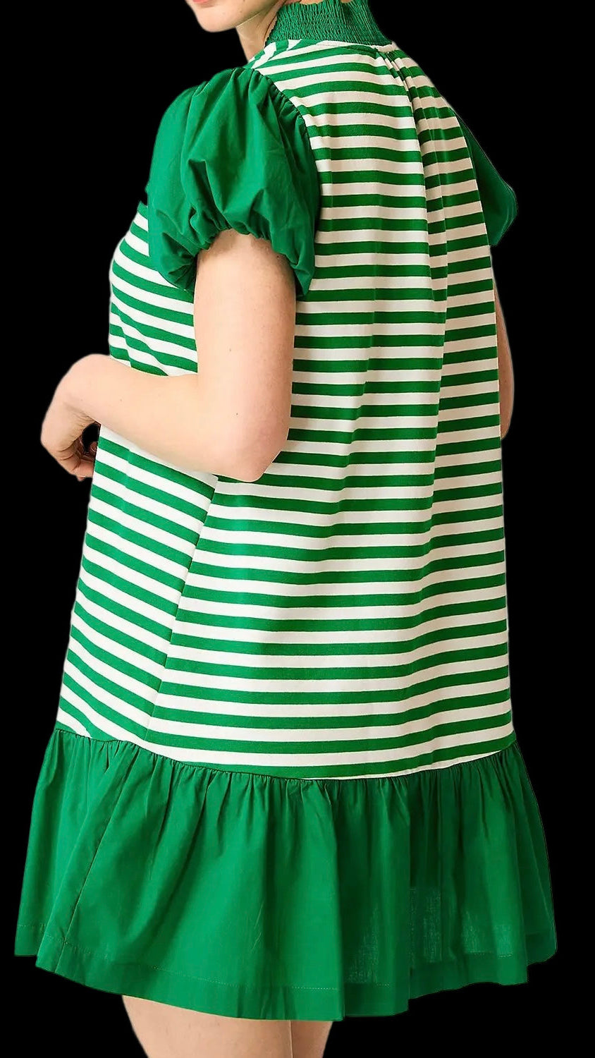 Green Striped Short Dress