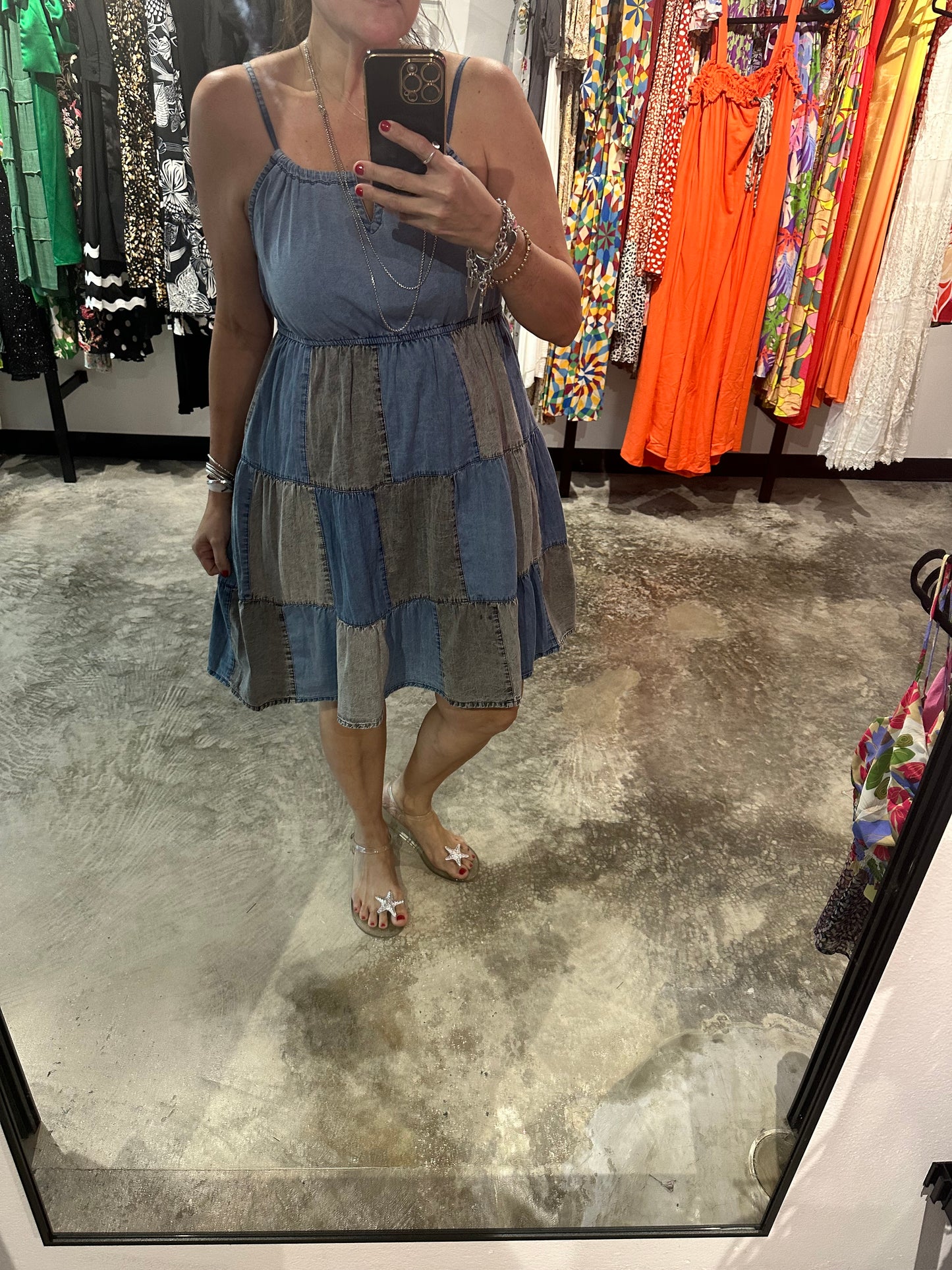 Large - Patchwork Denim Short Dress