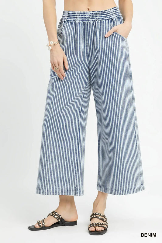 Stripe Wide Leg Denim Pant