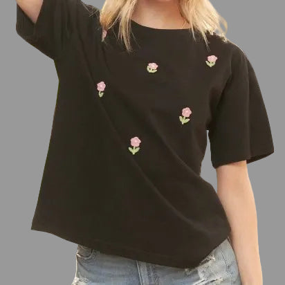 Black Floral Patch Top