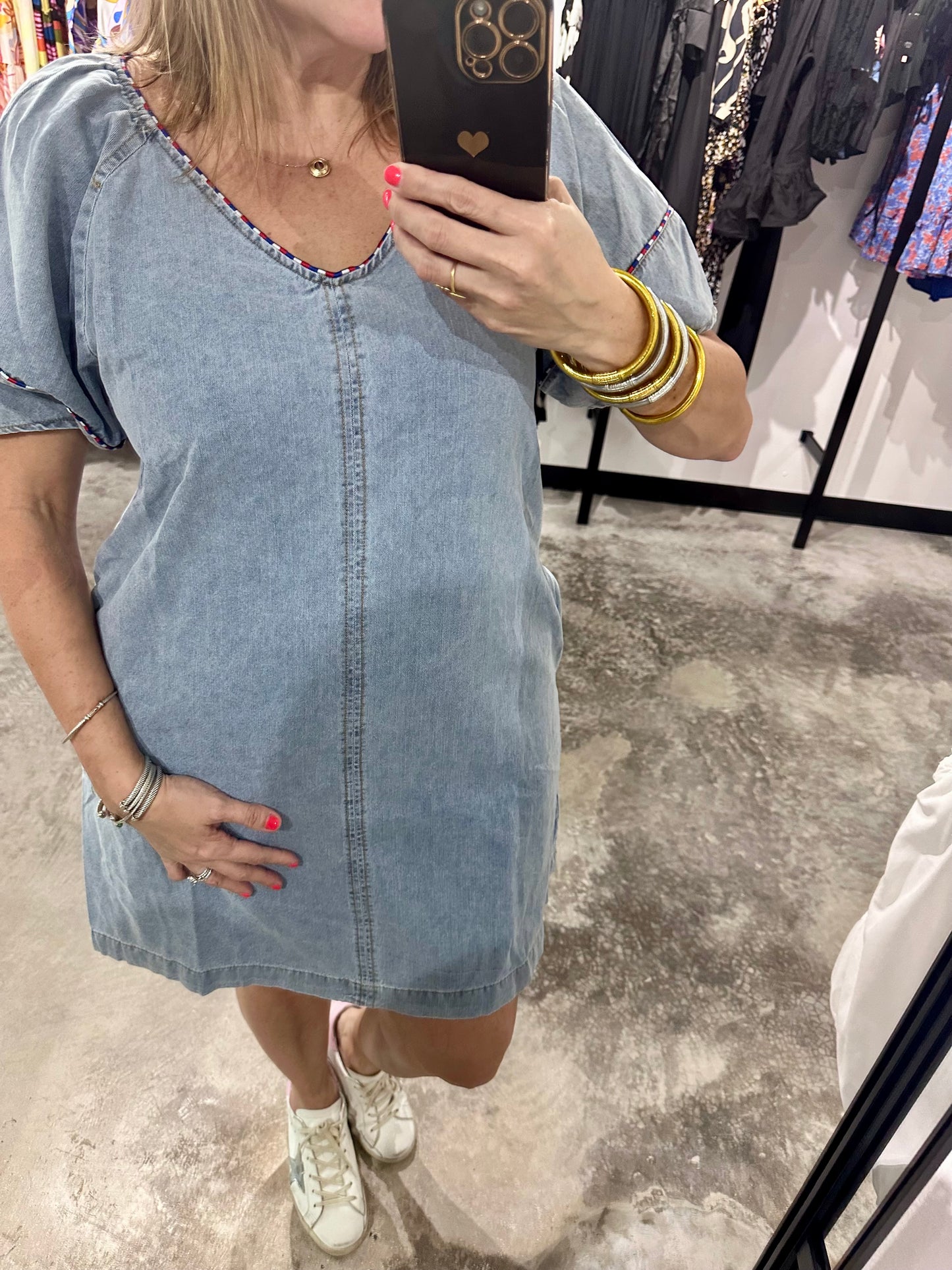 Denim U Neck Short Dress