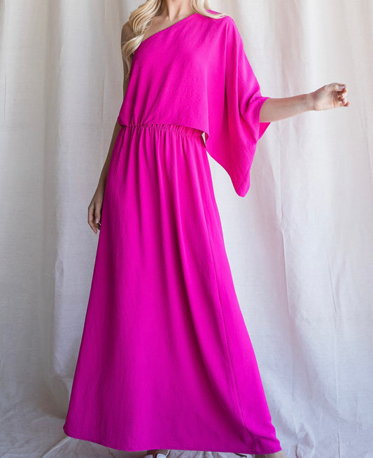 Medium - Solid One Shoulder Maxi Dress