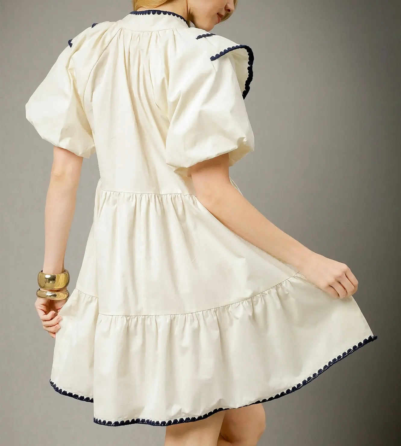 Cream Ruffle Trim Short Dress