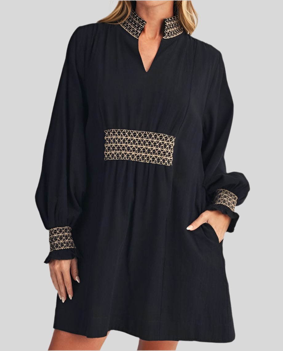 Embroidered Black Short Dress