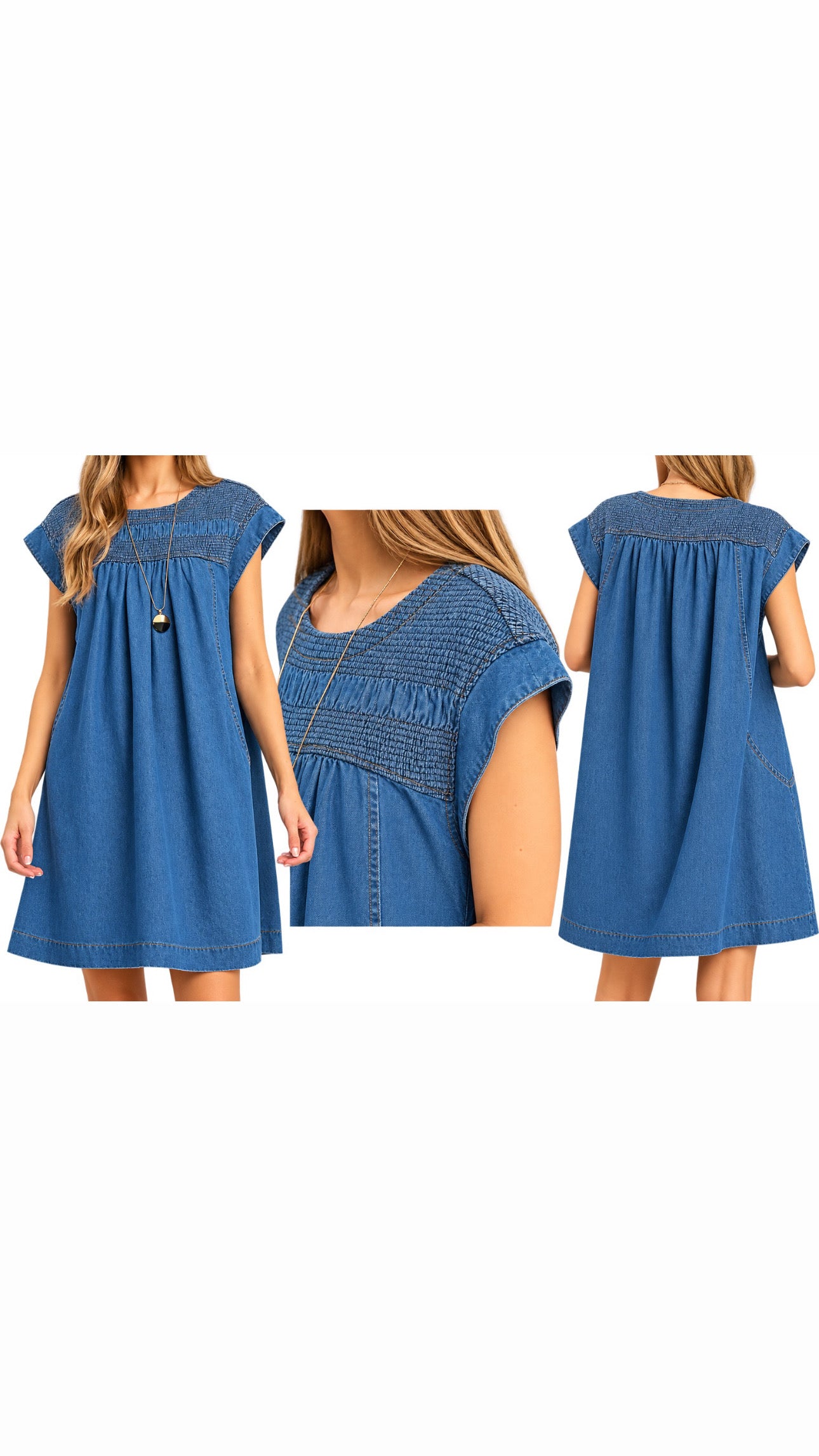 Denim Smocked Short Dress