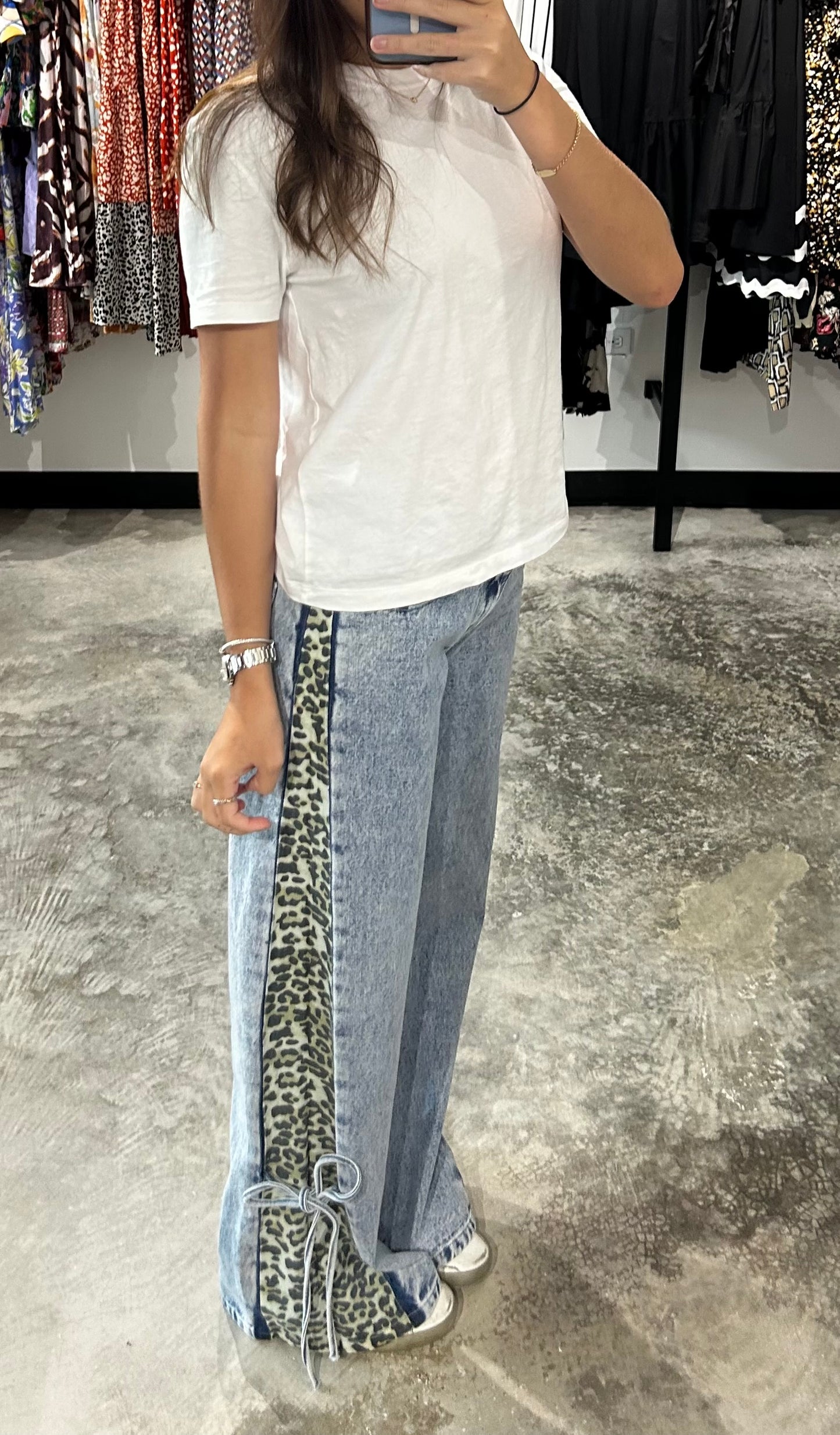 Leopard Contrast Denim Pants