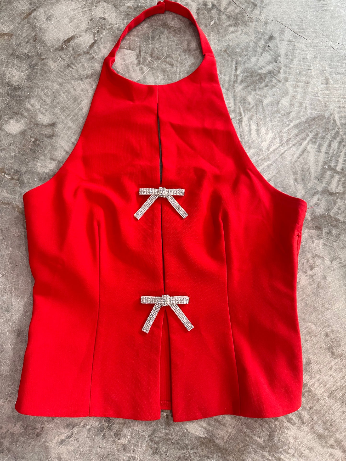 Large - Bow Tie in Red Halter Top