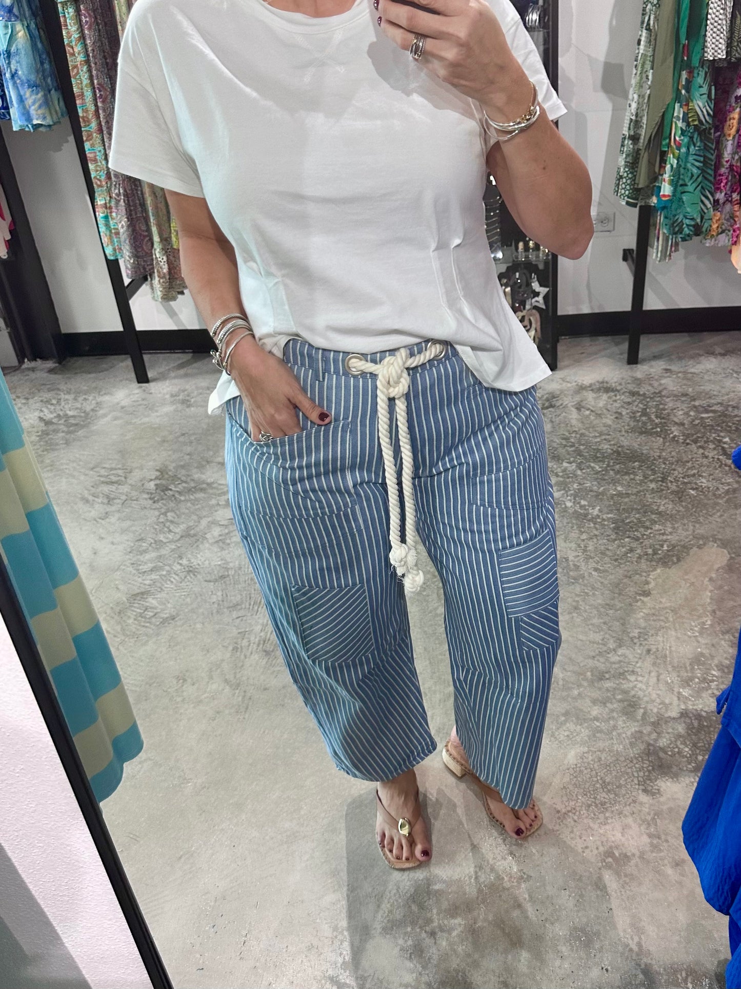 Washed Striped Barrel Pants