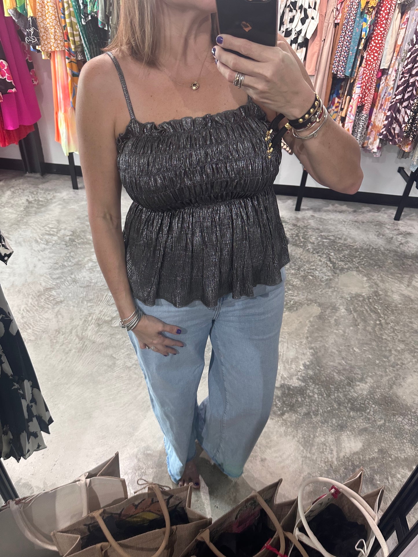 Silver Smocked Lurex Top