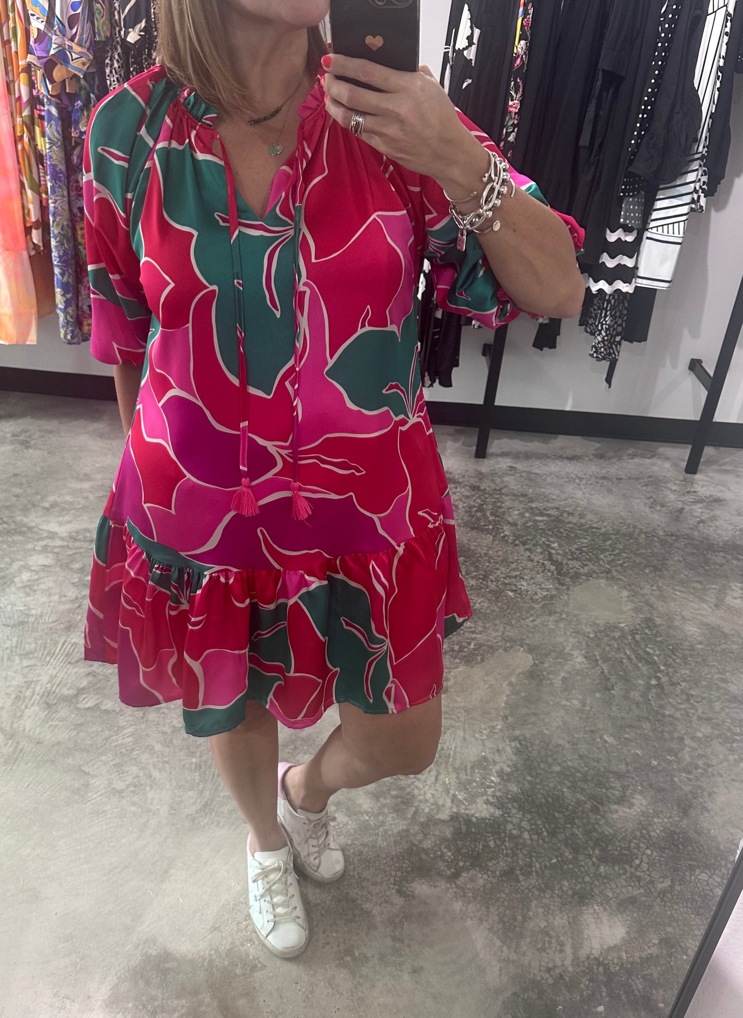 Abstract Print in Magenta Mix Short Dress