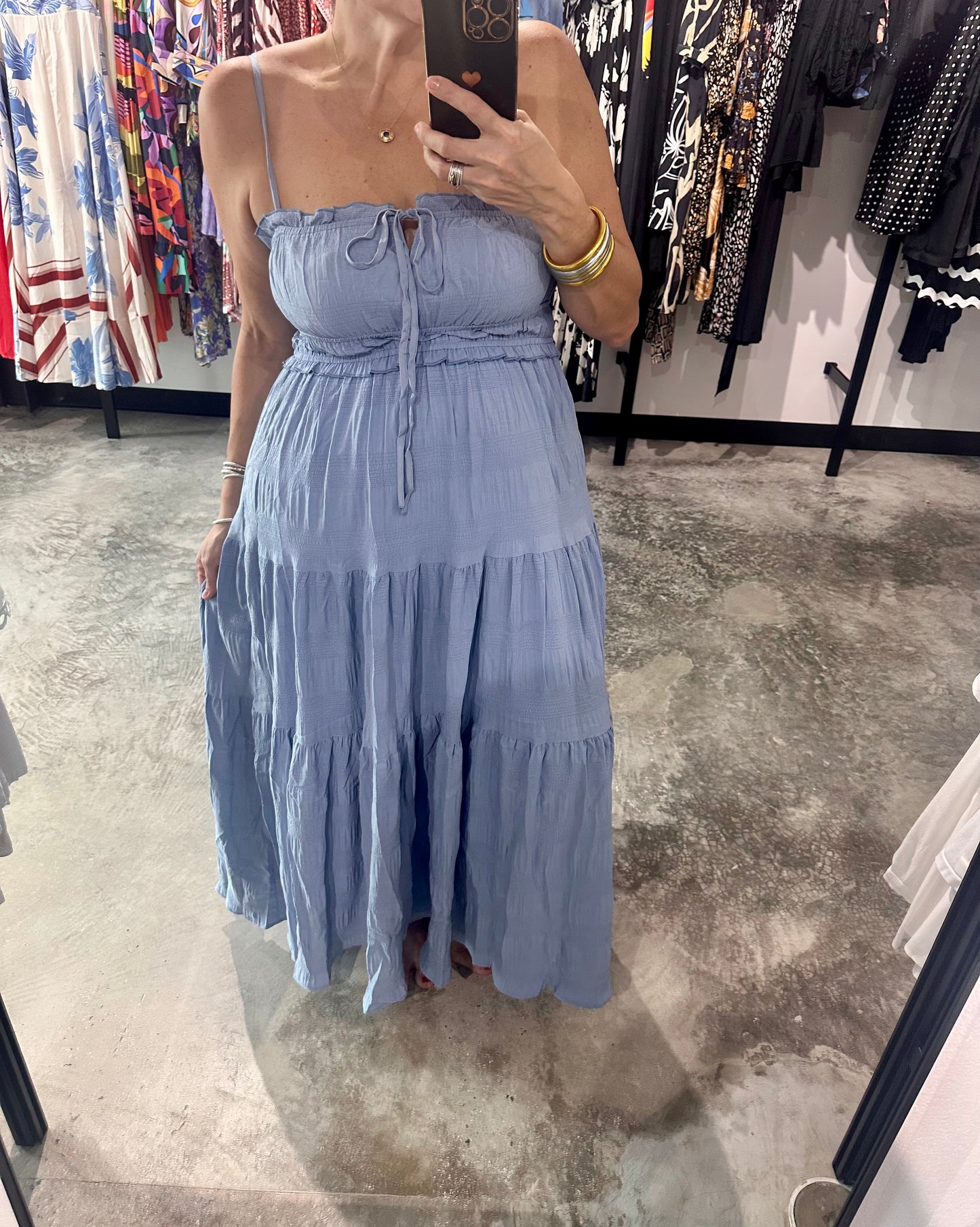 Denim Tiered Maxi Dress